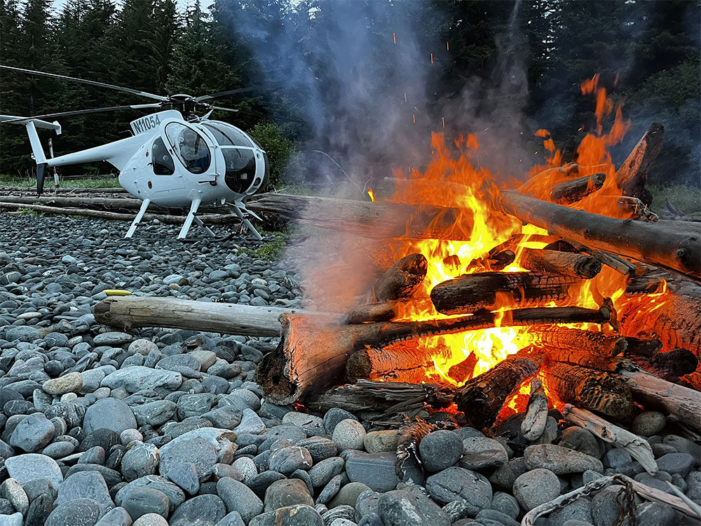 helicopter and fireplace